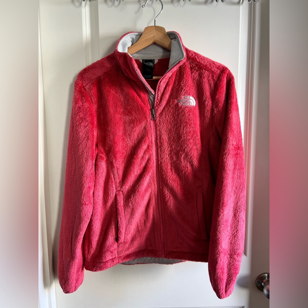 Fuzzy north face zip up jacket